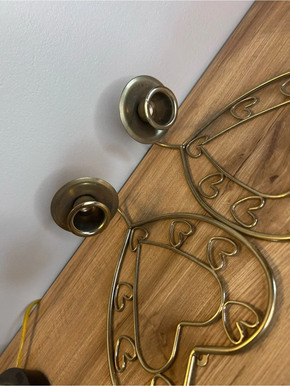Vintage Gold Heart Wall Candle Holders - Pair